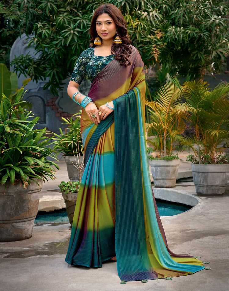 Multicoloured Chiffon Ombre Zari Stripe Saree