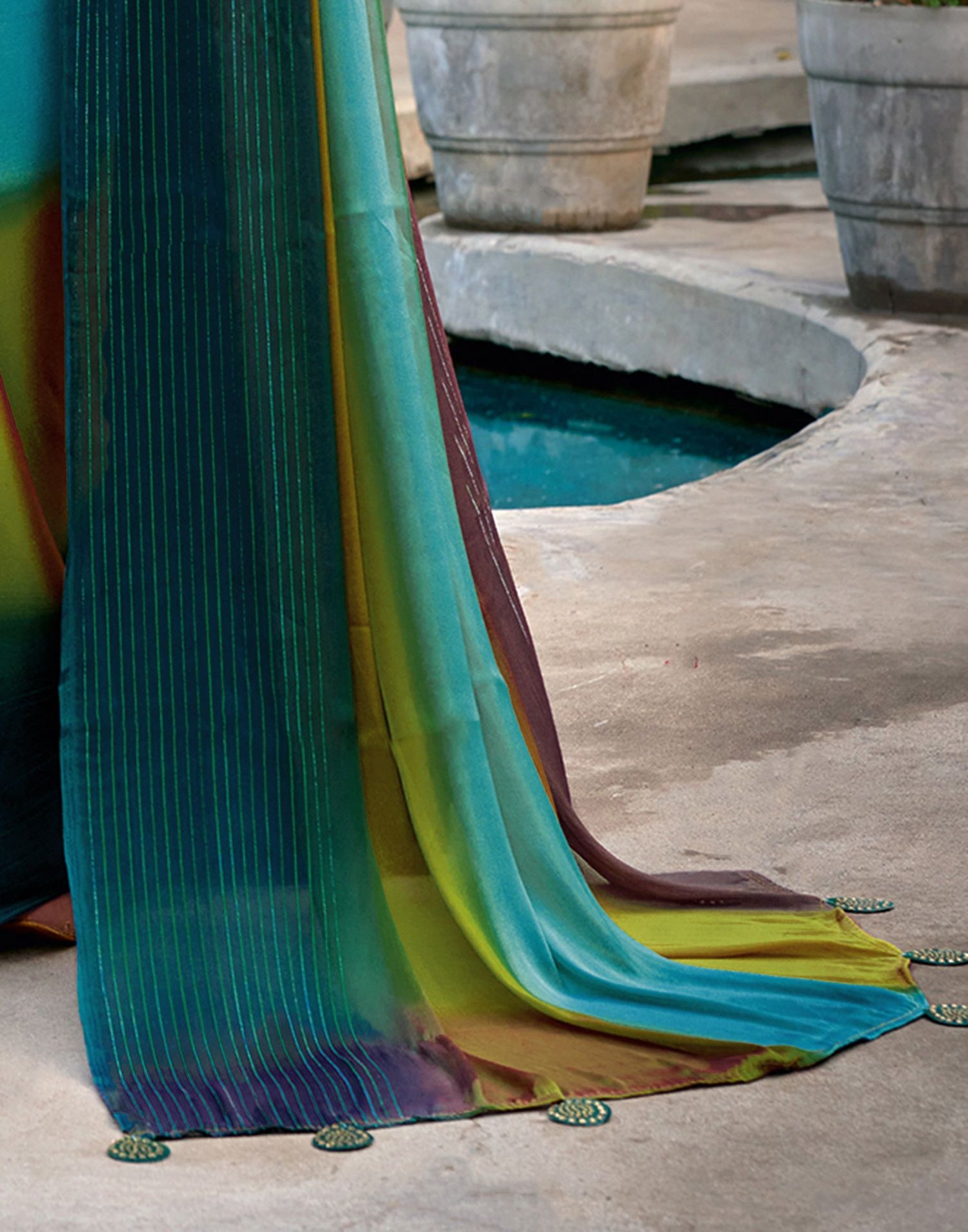 Multicoloured Chiffon Ombre Zari Stripe Saree