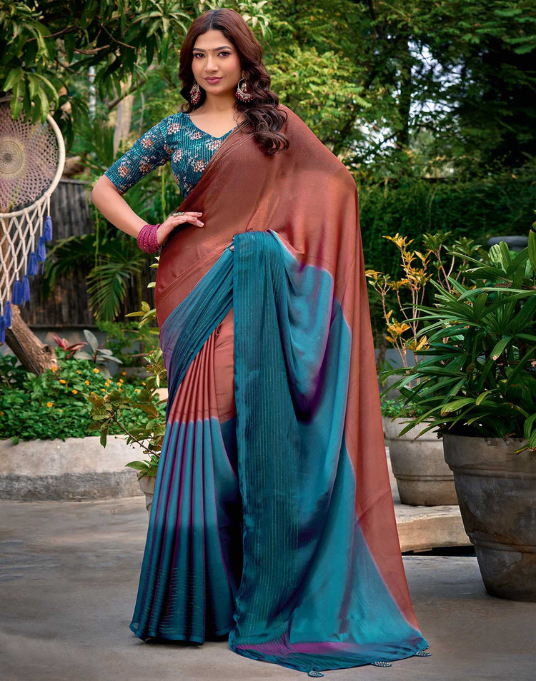 Brown Chiffon Ombre Zari Stripe Saree
