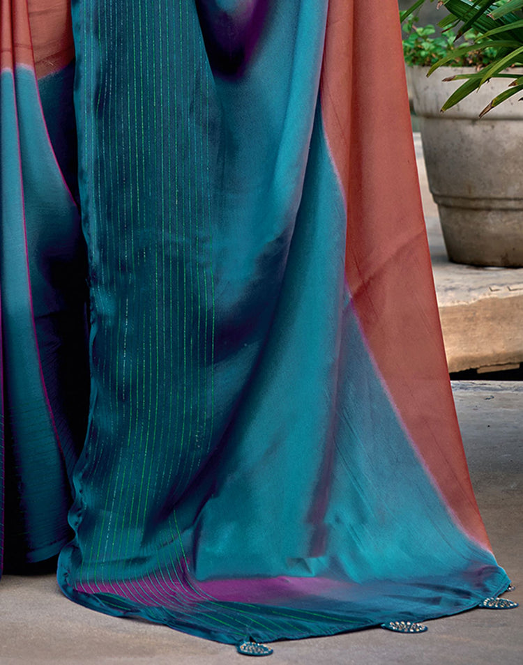 Brown Chiffon Ombre Zari Stripe Saree