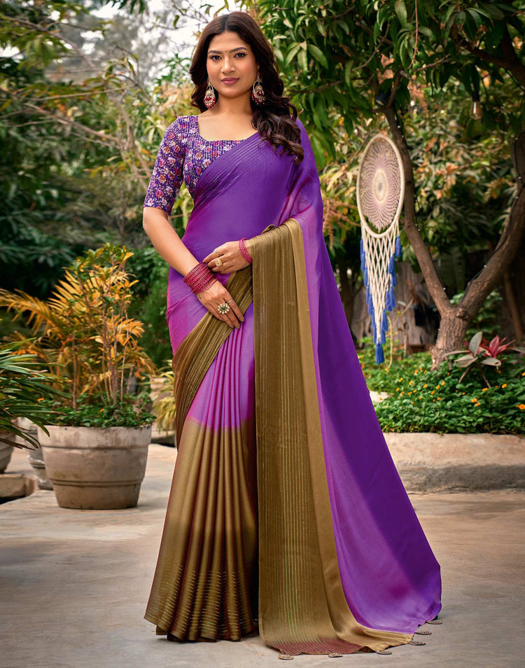 Purple Chiffon Ombre Zari Stripe Saree