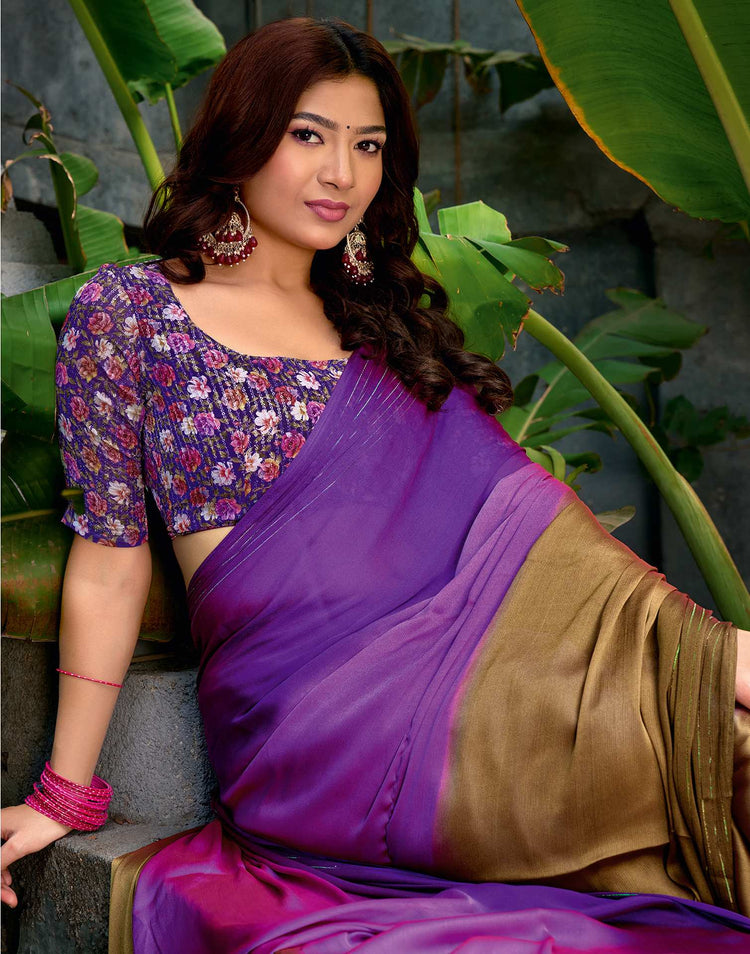 Purple Chiffon Ombre Zari Stripe Saree