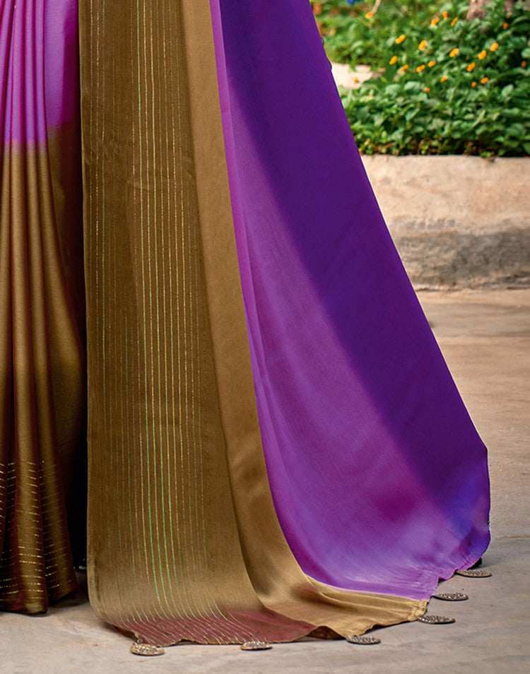 Purple Chiffon Ombre Zari Stripe Saree