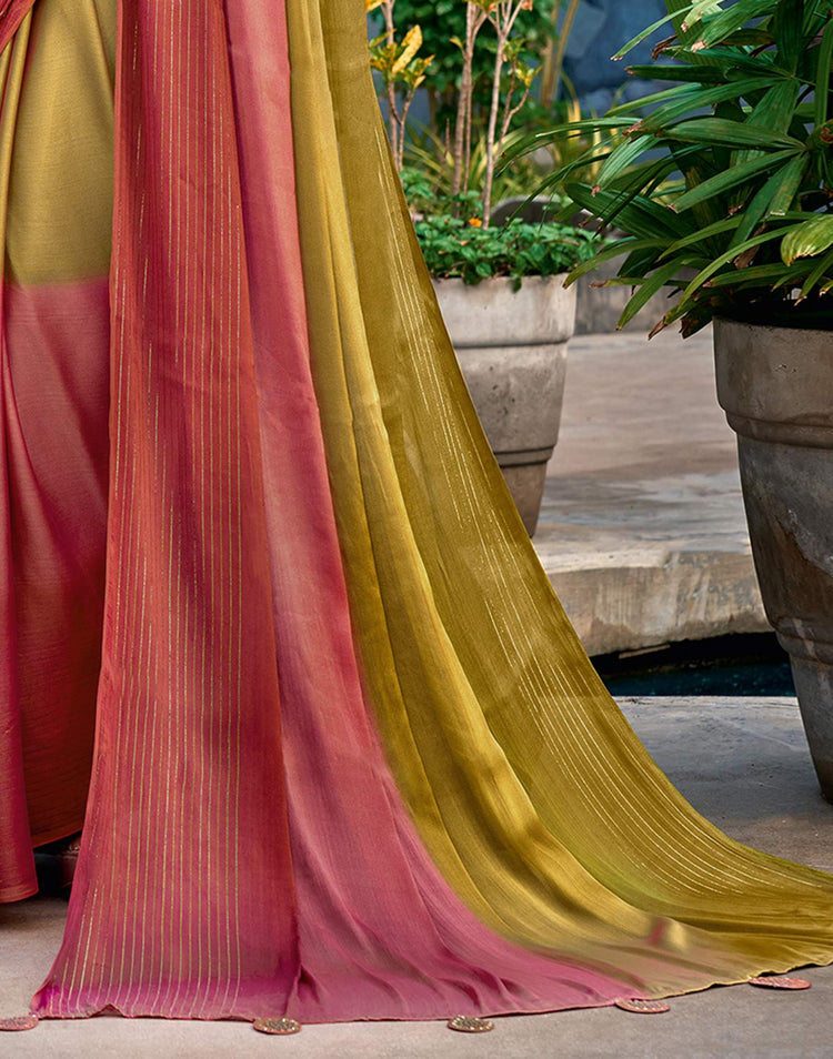Olive Green Chiffon Ombre Zari Stripe Saree