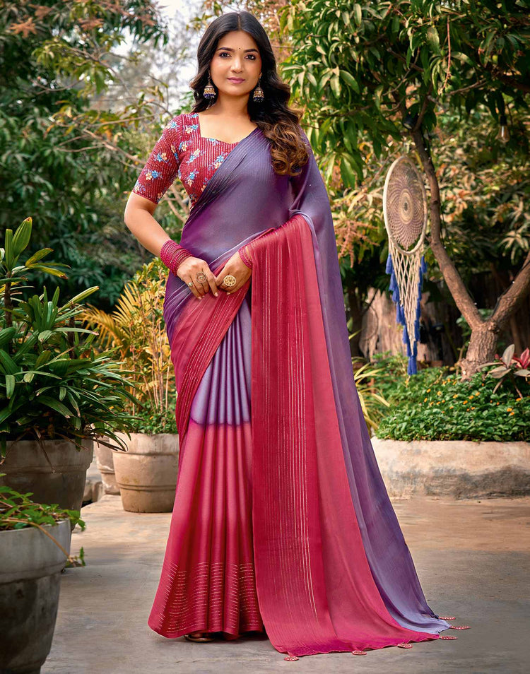 Dusty Purple Chiffon Ombre Zari Stripe Saree