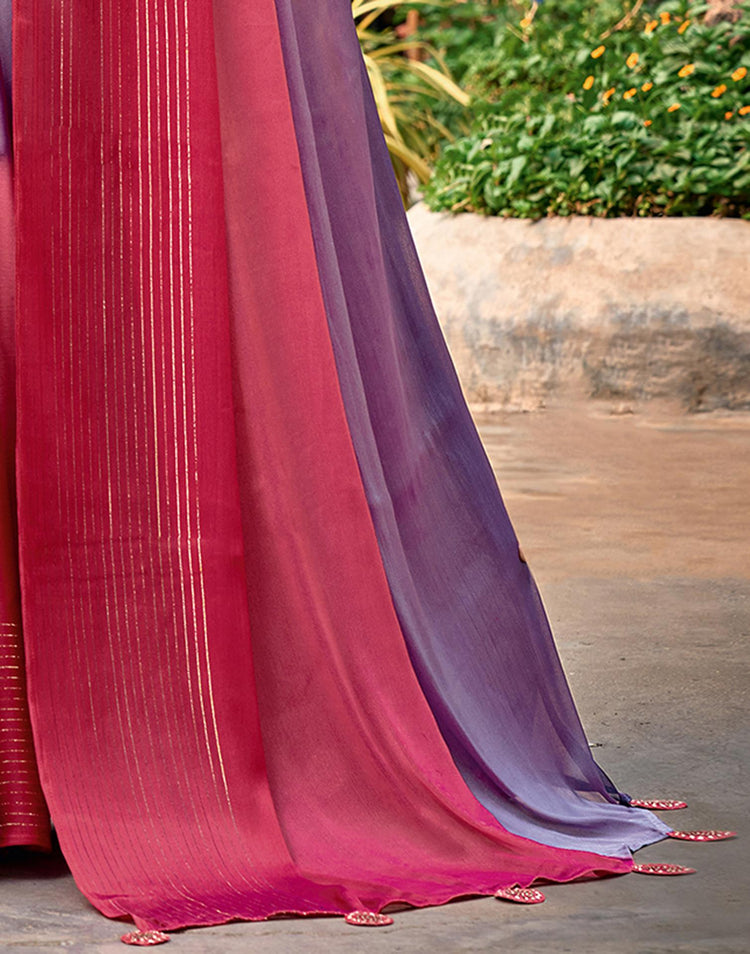 Dusty Purple Chiffon Ombre Zari Stripe Saree