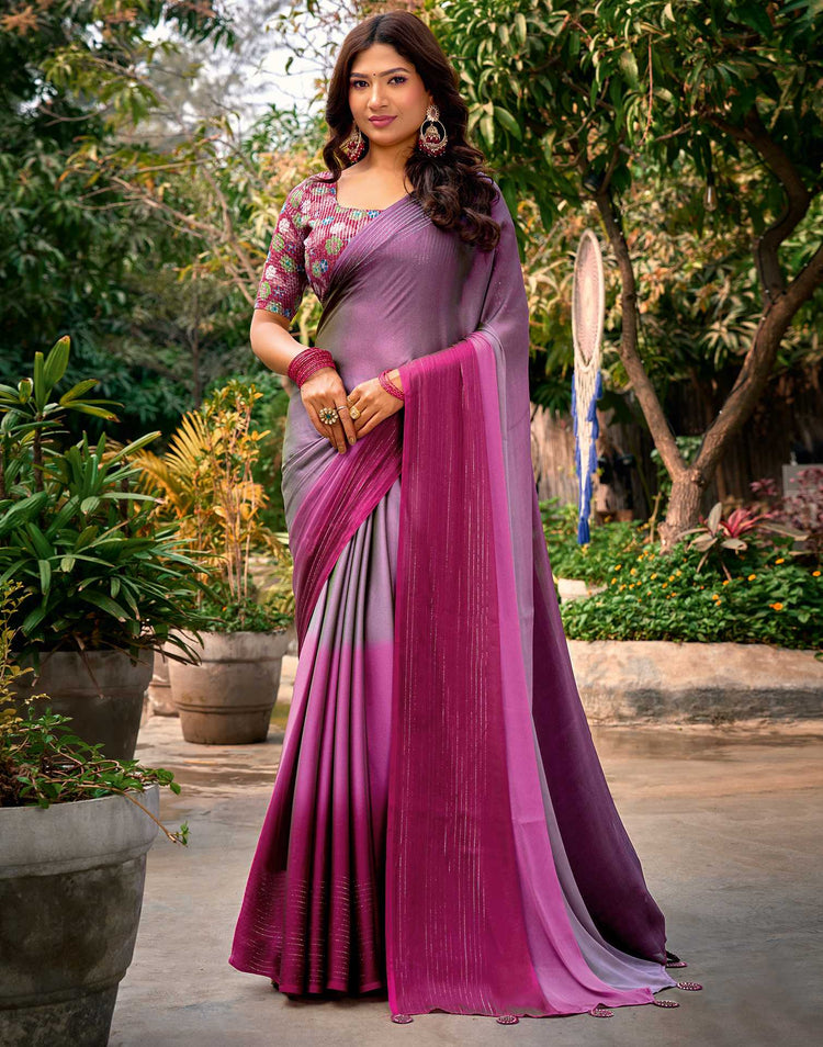 Mauve Chiffon Ombre Zari Stripe Saree