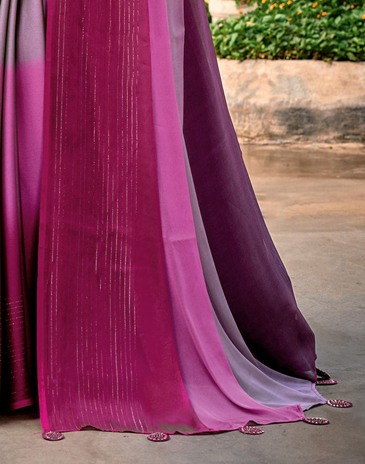 Mauve Chiffon Ombre Zari Stripe Saree