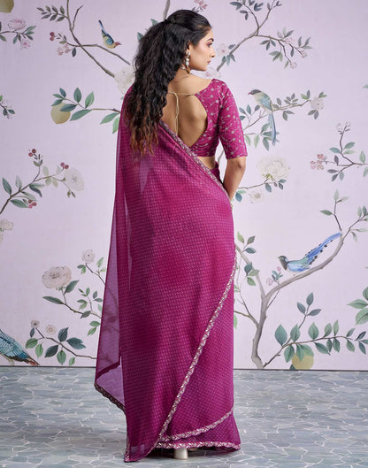 Magenta Georgette Printed Lace Saree