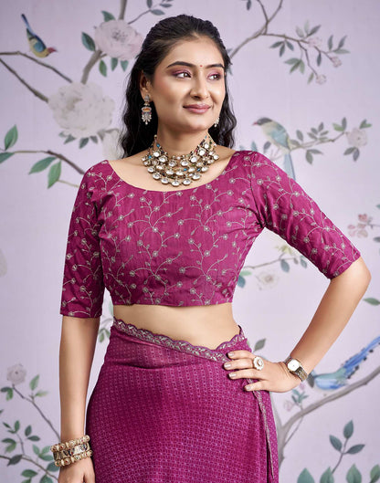 Magenta Georgette Printed Lace Saree