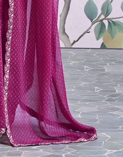 Magenta Georgette Printed Lace Saree
