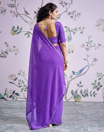 Lavender Georgette Printed Lace Saree