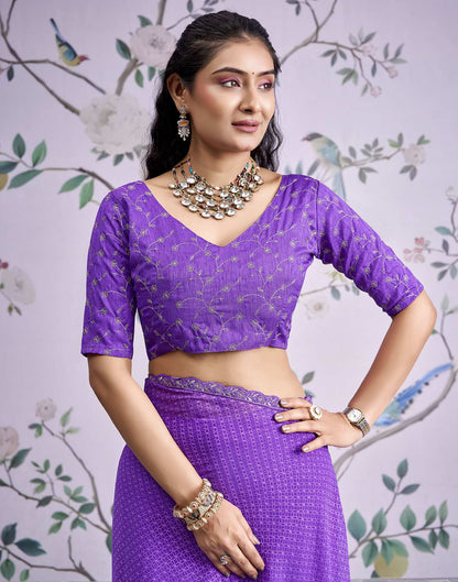 Lavender Georgette Printed Lace Saree