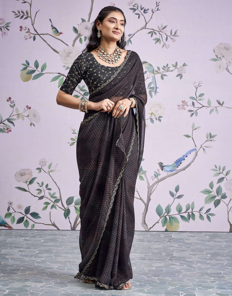 Black Georgette Printed Lace Saree