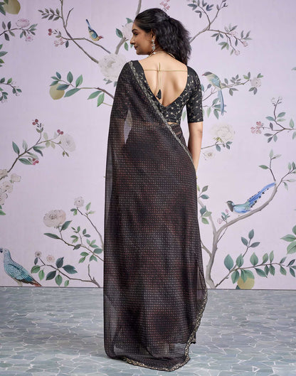 Black Georgette Printed Lace Saree