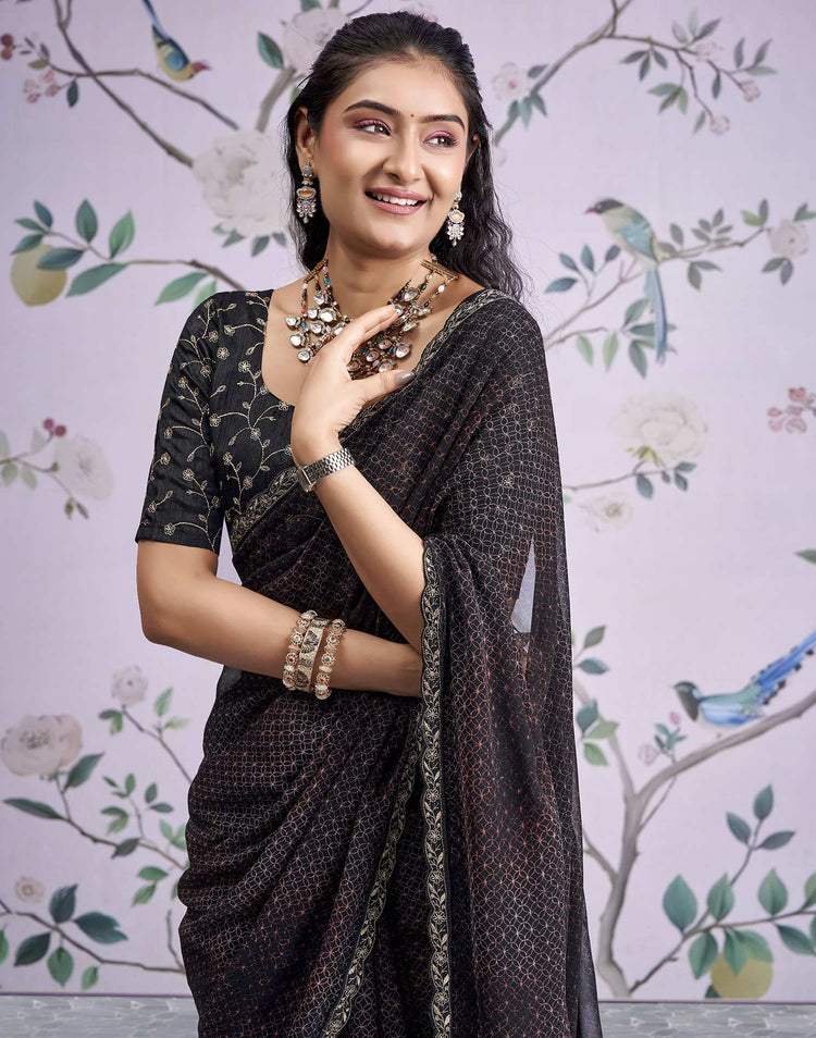Black Georgette Printed Lace Saree