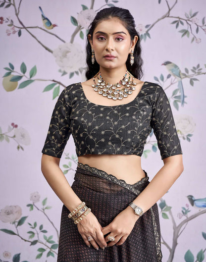 Black Georgette Printed Lace Saree