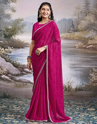 Rani Pink Georgette Bandhani Printed Lace Saree