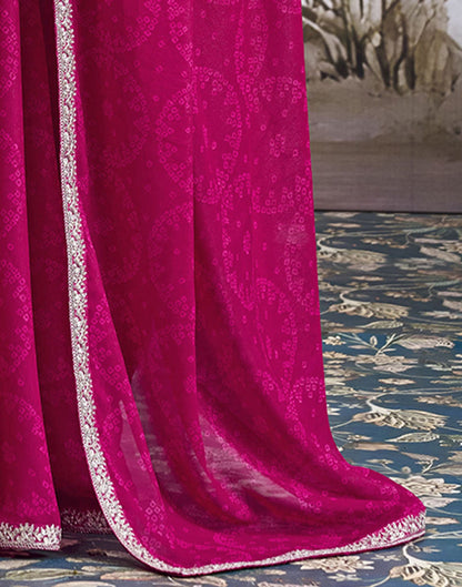 Rani Pink Georgette Bandhani Printed Lace Saree