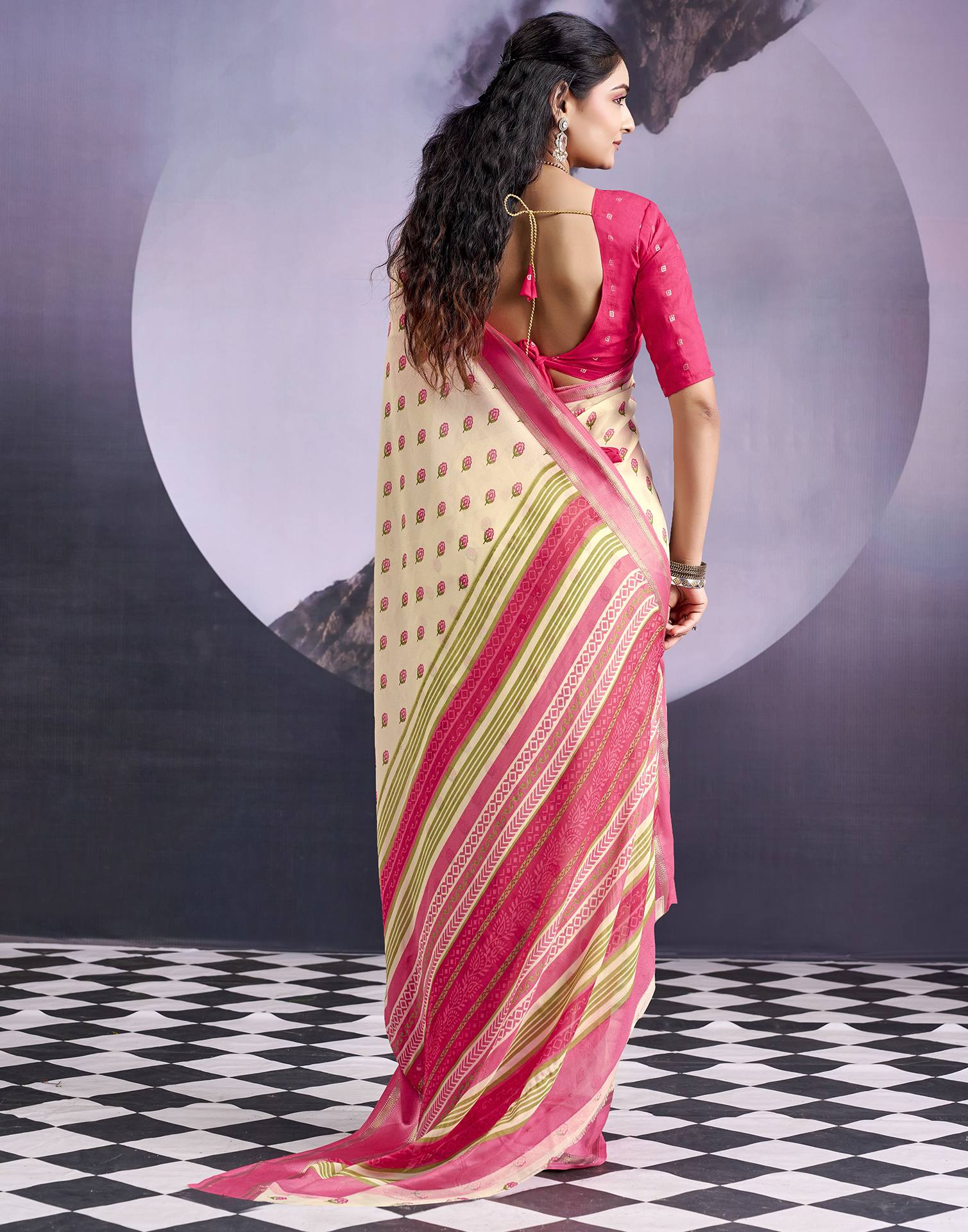 Beige Georgette Floral Printed Saree
