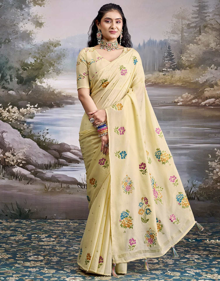Off White Chiffon Floral Printed Saree