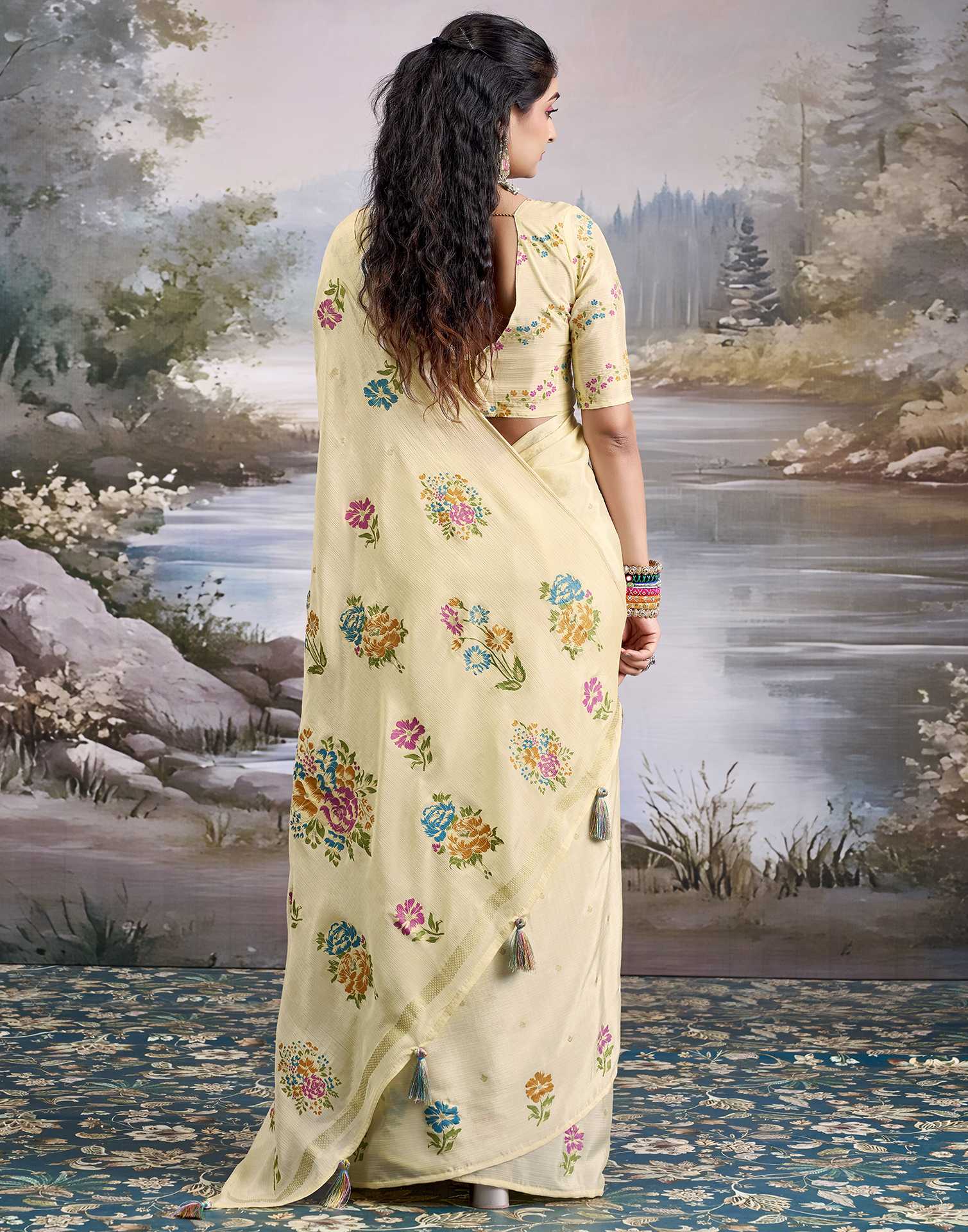 Off White Chiffon Floral Printed Saree