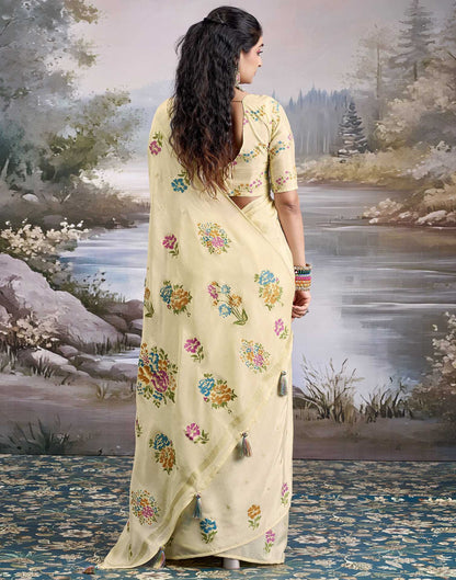 Off White Chiffon Floral Printed Saree