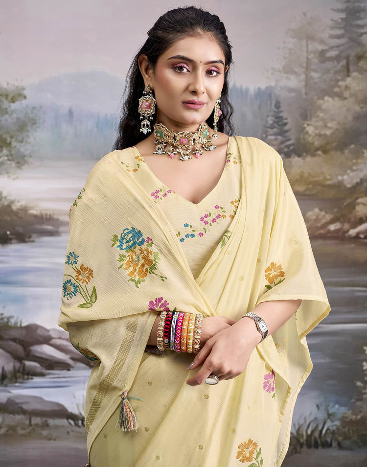 Off White Chiffon Floral Printed Saree