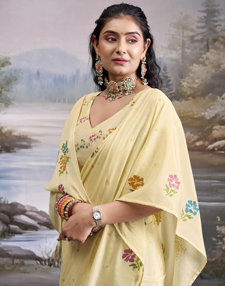 Off White Chiffon Floral Printed Saree
