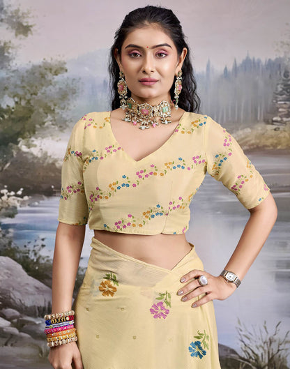 Off White Chiffon Floral Printed Saree