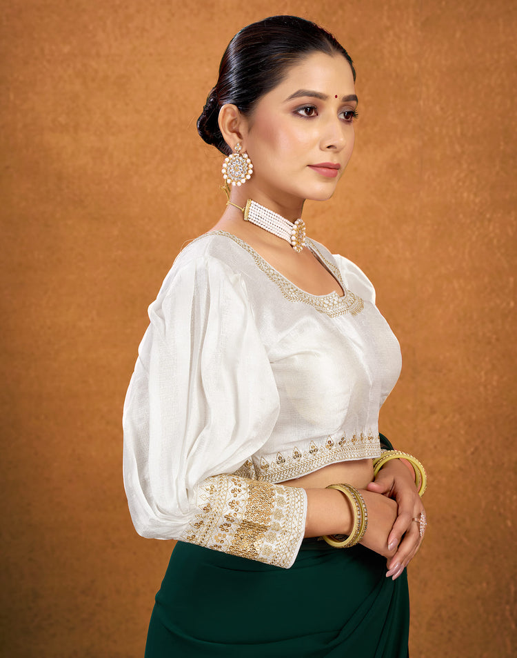 White Silk Sequence Sequence Blouse