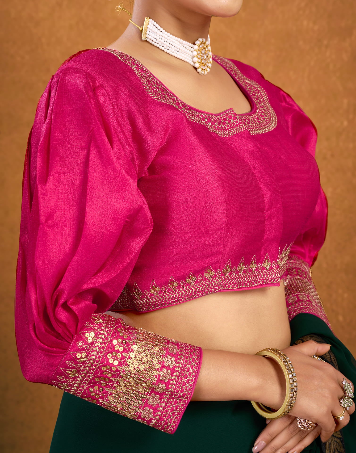 Rani Pink Silk Plain Sequence Blouse