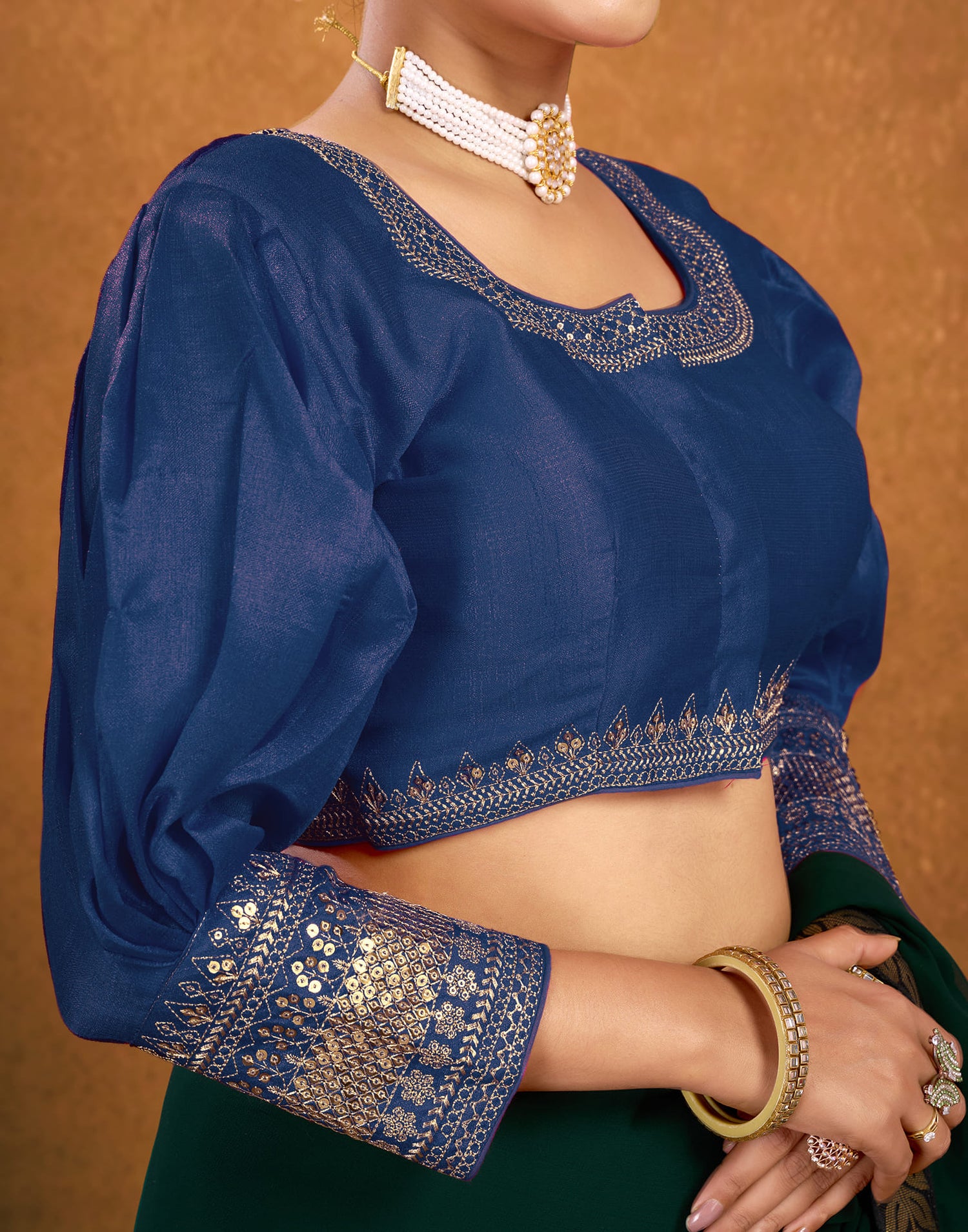 Rama Blue Silk Plain Sequence Blouse