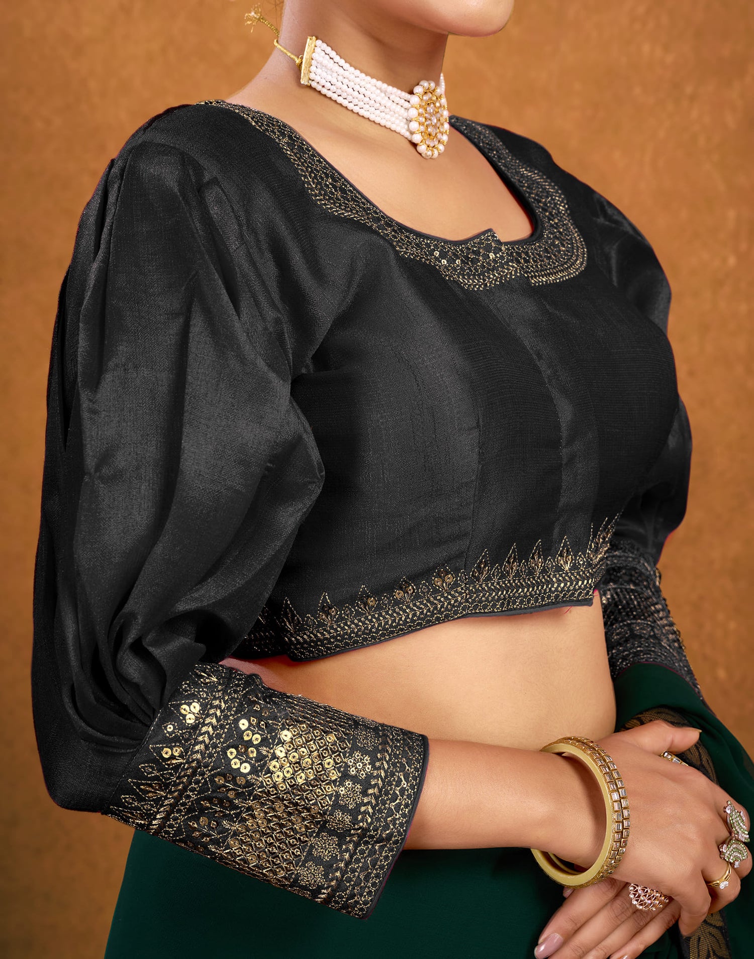 Black Silk Plain Sequence Blouse