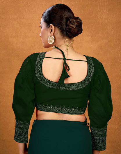 Dark Green Silk Plain Sequence Blouse