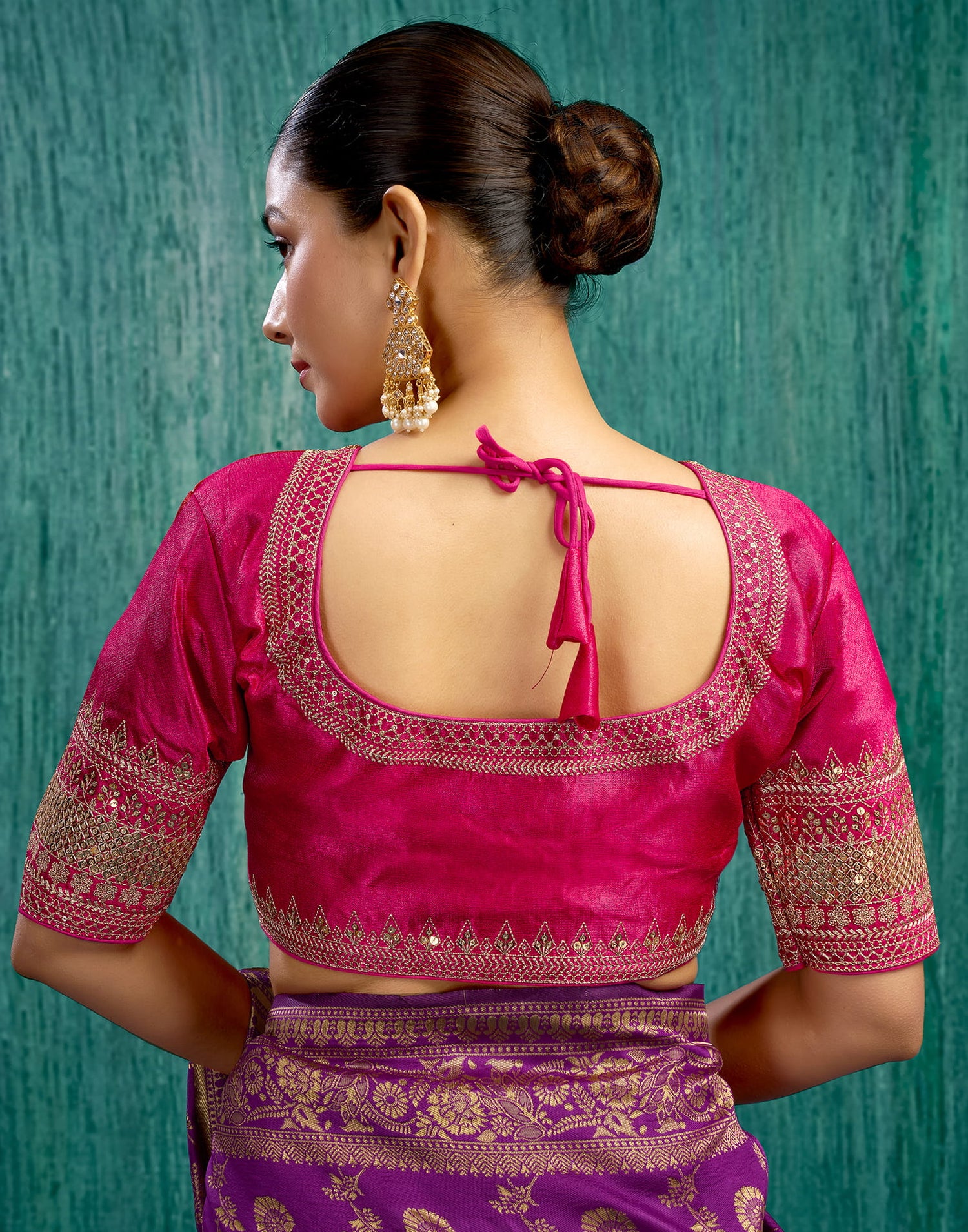 Rani Pink Silk Plain Sequence Blouse