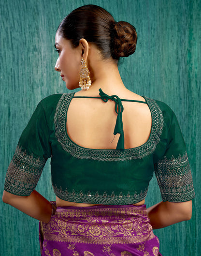 Dark Green Silk Plain Sequence Blouse