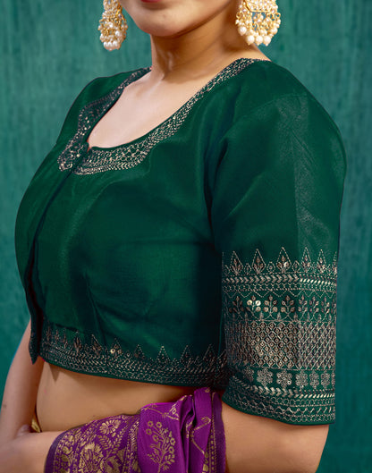 Dark Green Silk Plain Sequence Blouse