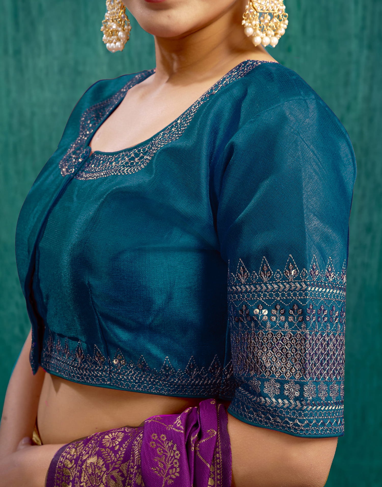 Rama Blue Silk Plain Sequence Blouse