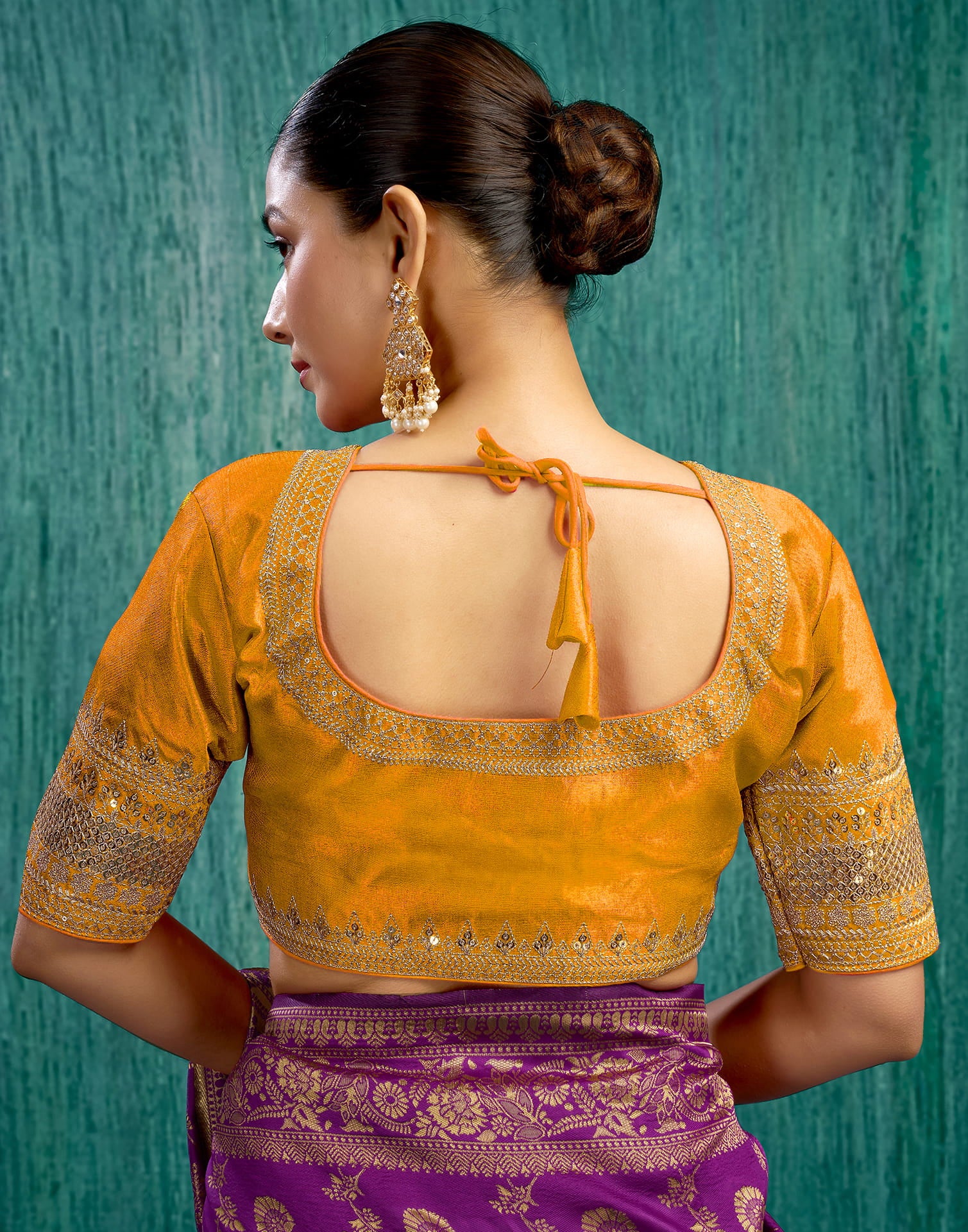 Turmeric Yellow Silk Plain Sequence Blouse