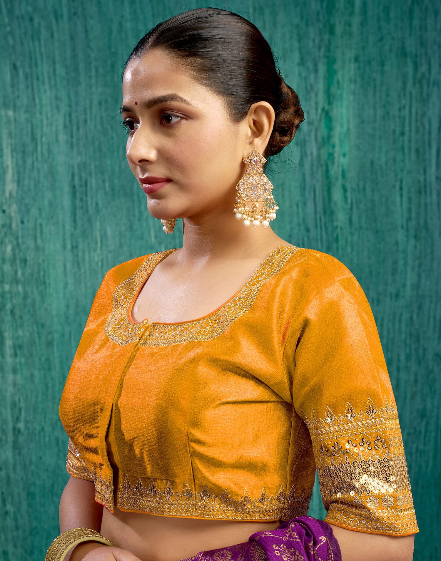 Turmeric Yellow Silk Plain Sequence Blouse