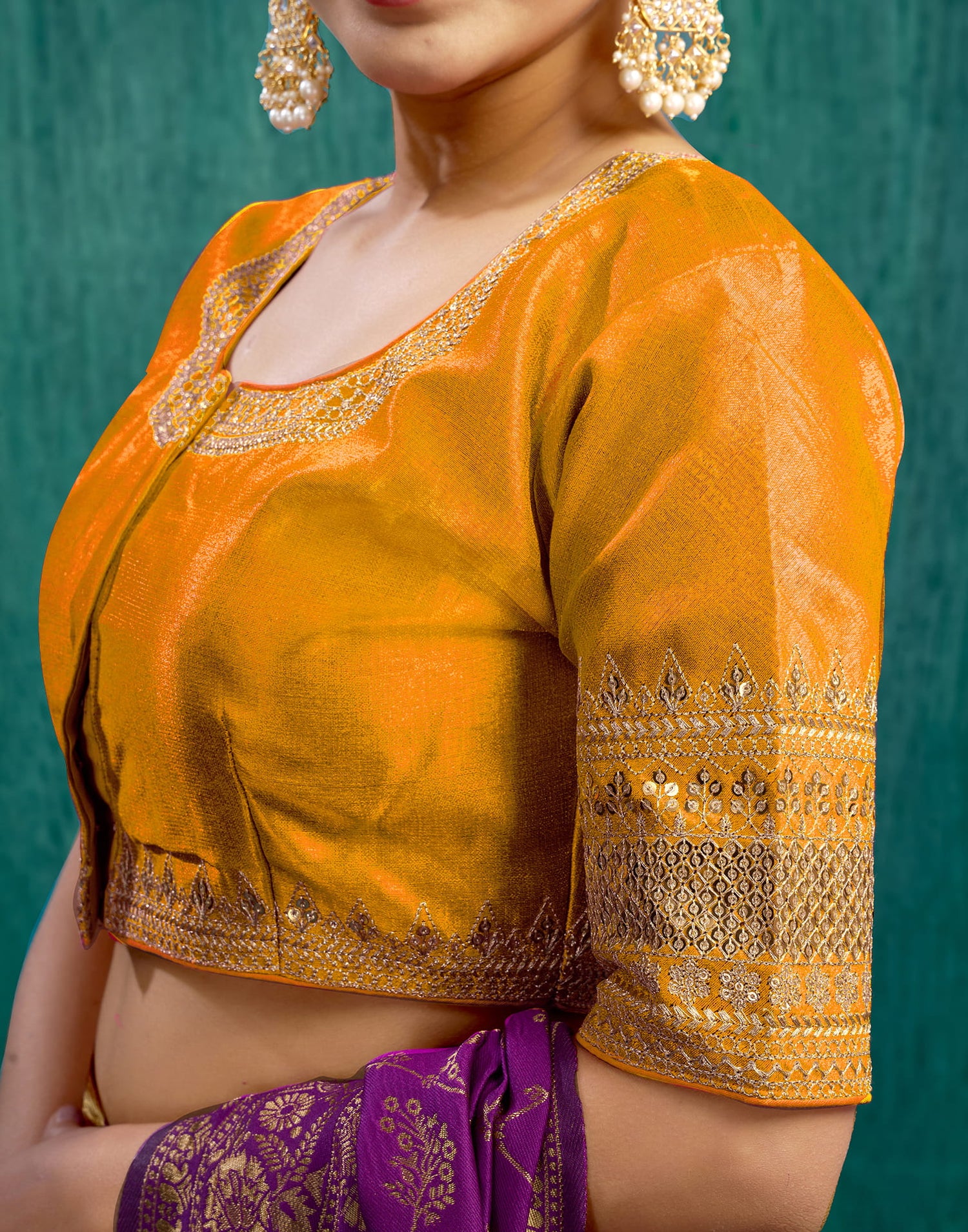 Turmeric Yellow Silk Plain Sequence Blouse