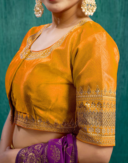 Turmeric Yellow Silk Plain Sequence Blouse