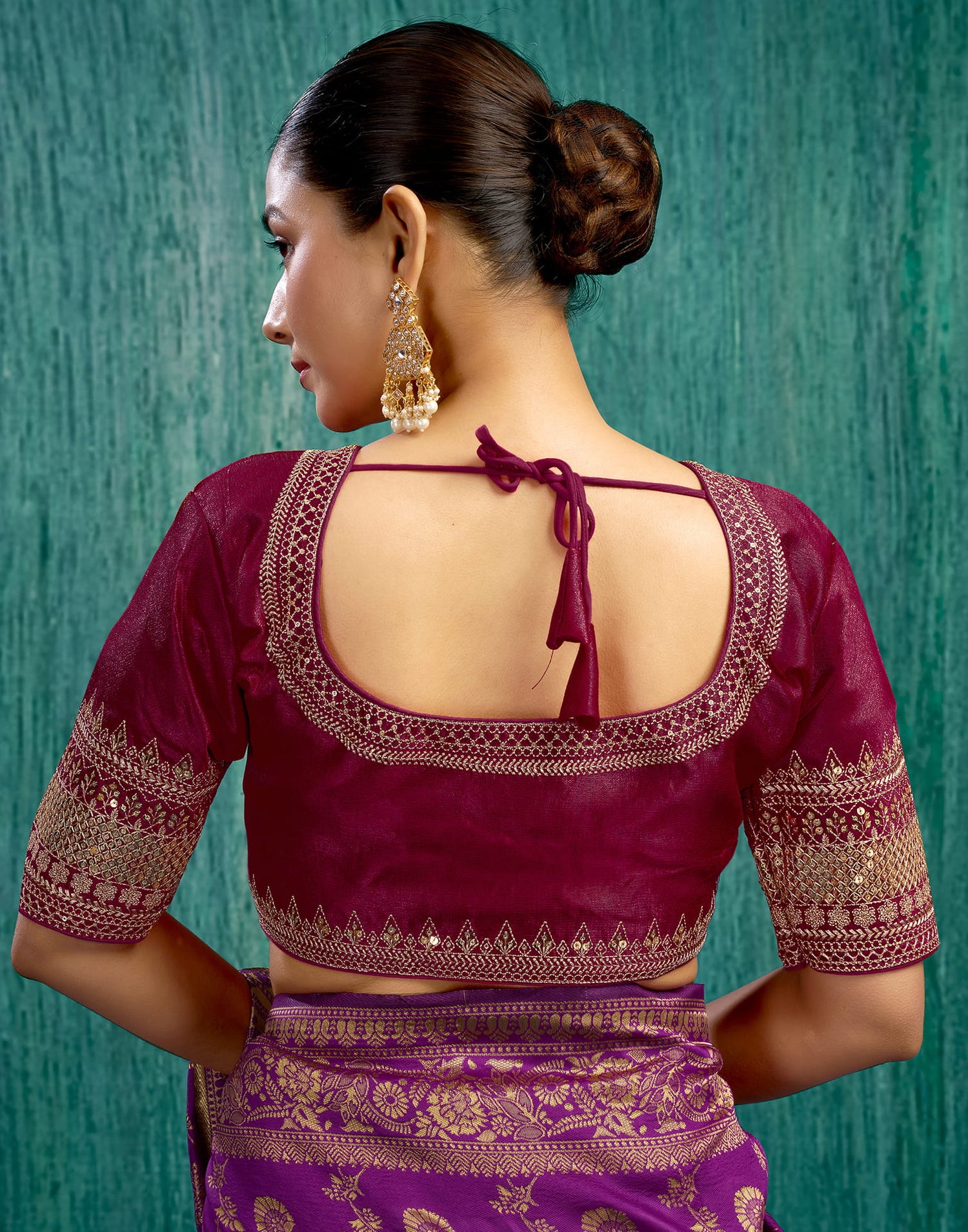 Maroon Silk Plain Sequence Blouse