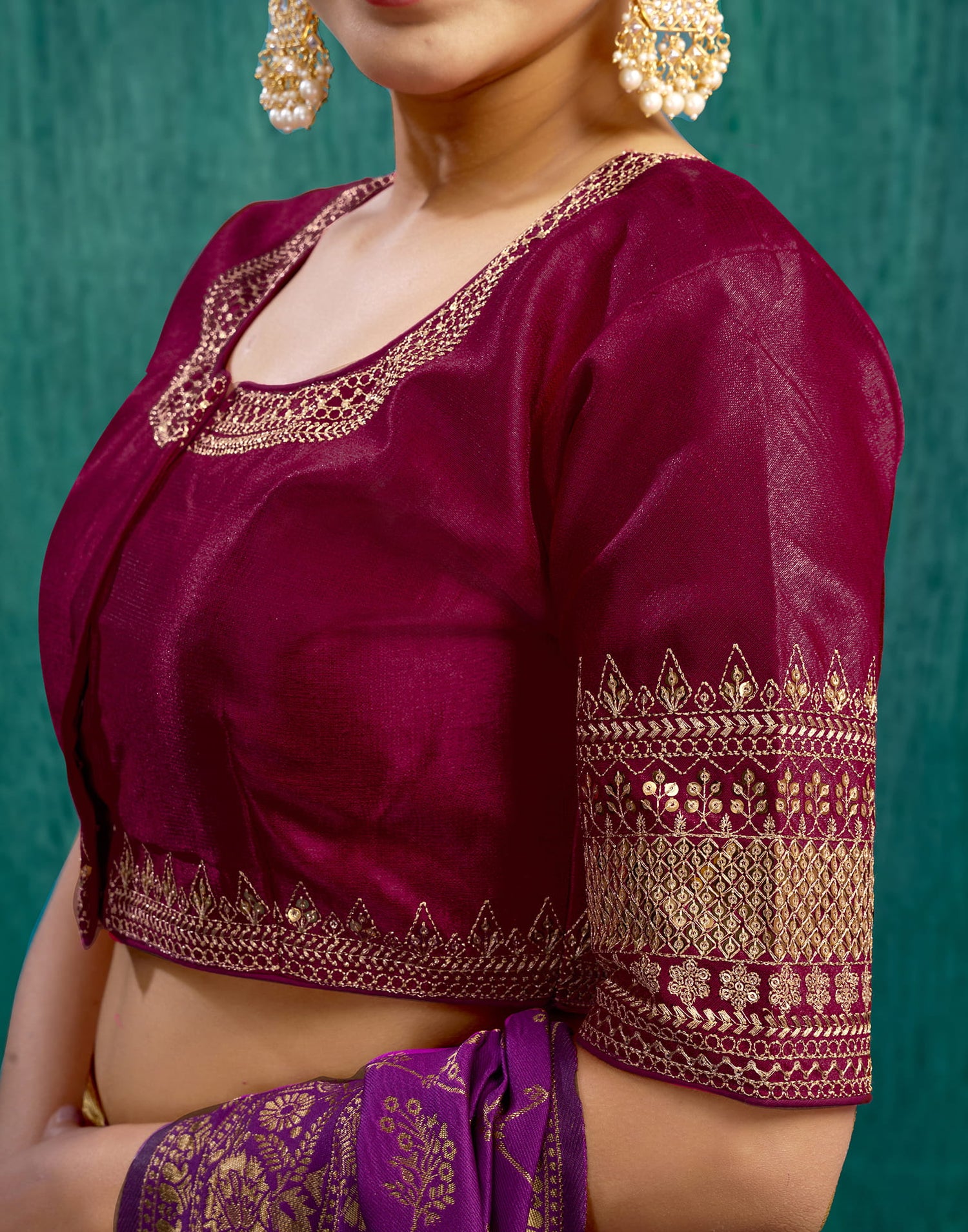 Maroon Silk Plain Sequence Blouse