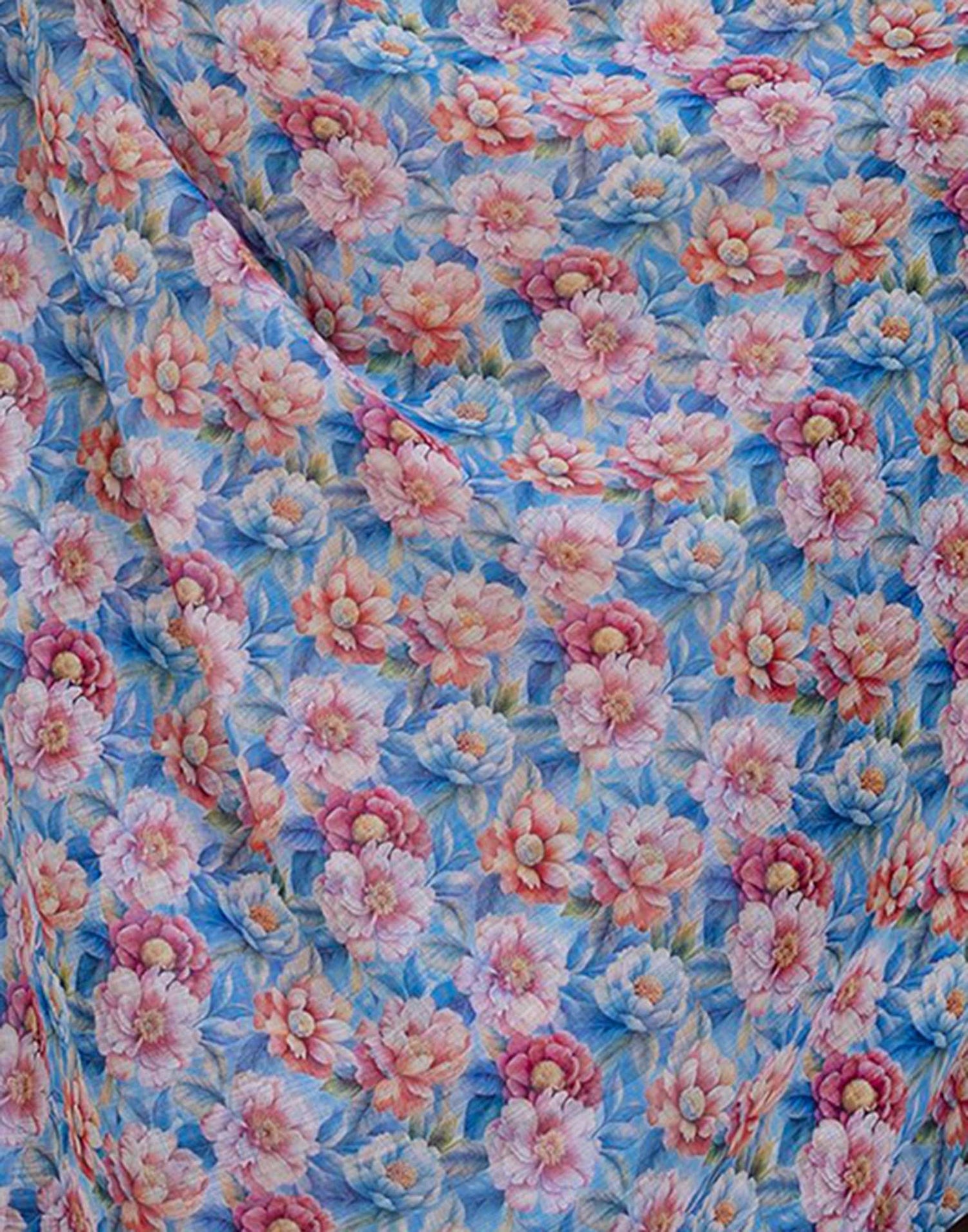Ready To Wear Blue Linen Floral Printed Saree