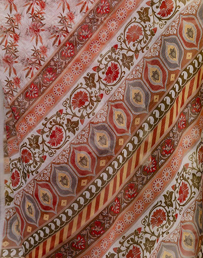 Ready To Wear White Linen Printed Saree