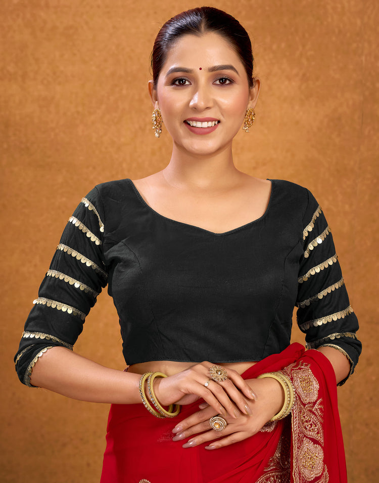 Black Cotton Plain Sequence Blouse