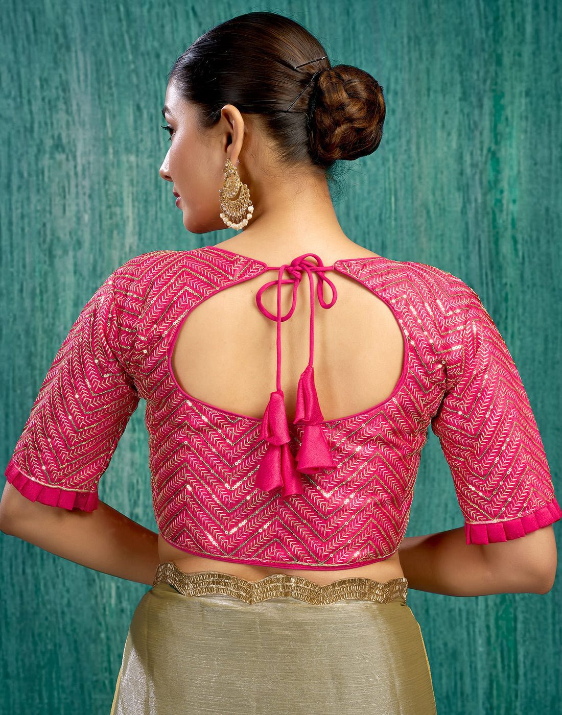 Rani Pink Silk Plain Sequence Blouse