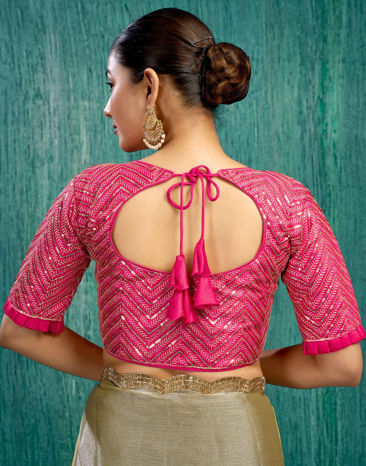 Rani Pink Silk Plain Sequence Blouse